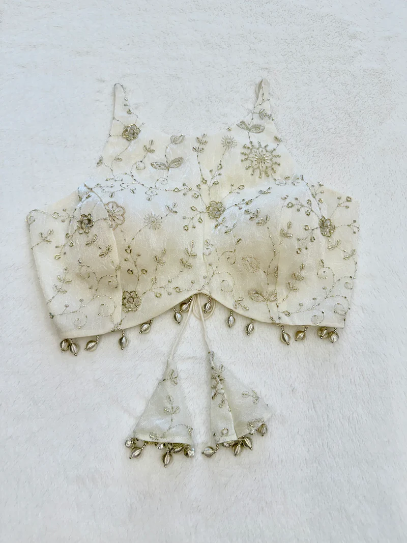 White Ivory Floral Embroidered Designer Blouse