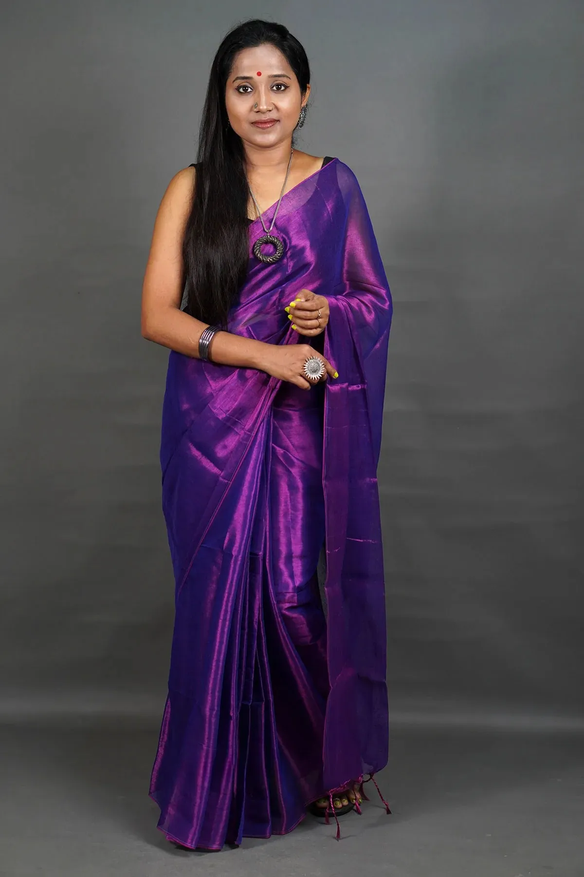 Purple Handloom Tissue Saree